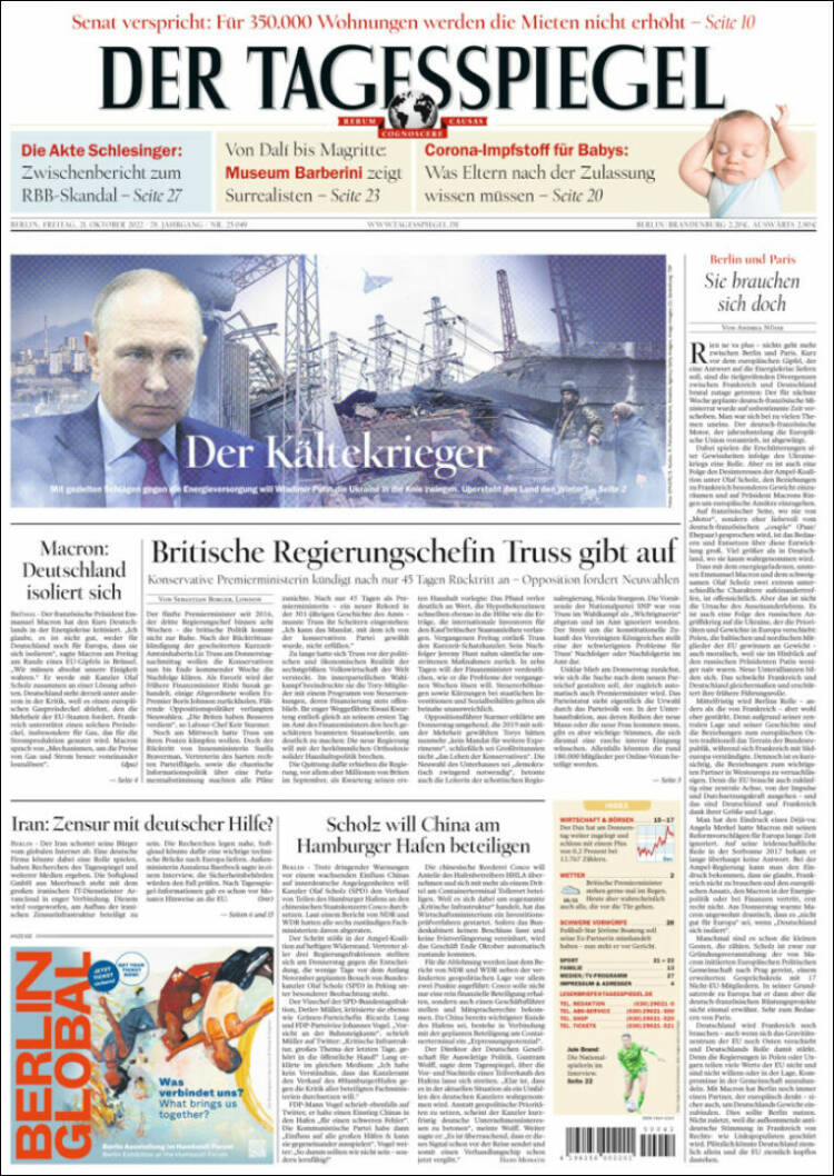 Portada de Der Tagesspiegel (Alemania)