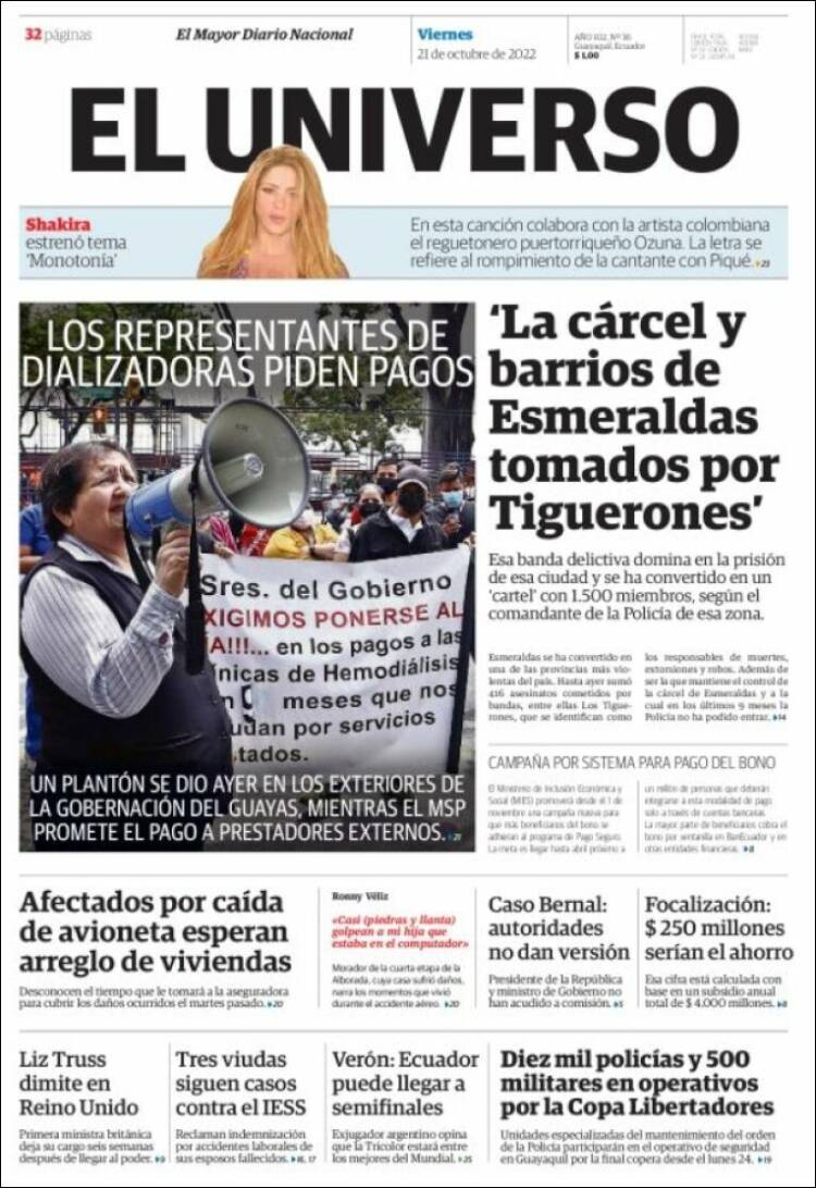 Portada de El Universo - Ecuador (Ecuador)