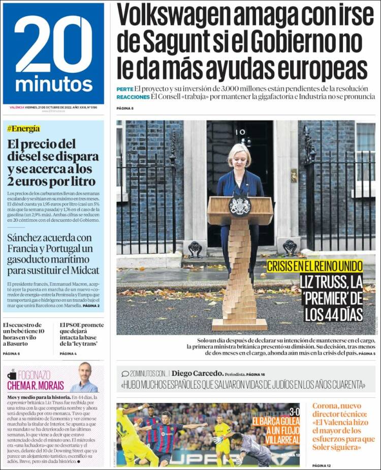 Portada de 20 Minutos - Valencia (España)