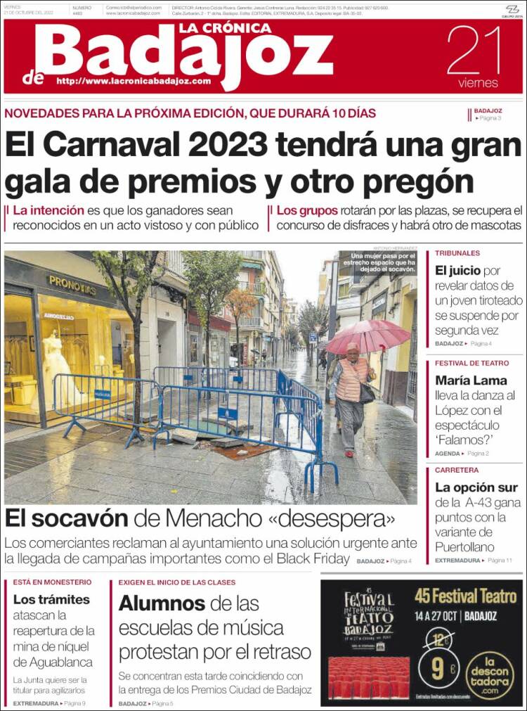 Portada de La Crónica de Badajoz (España)