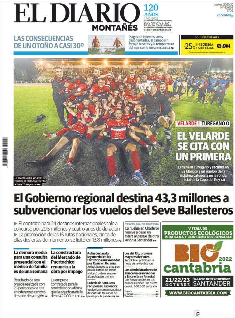 Portada de El Diario Montañés (España)