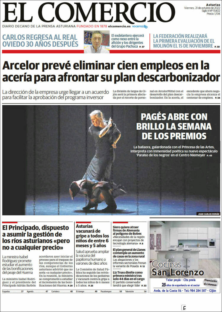 Portada de El Comercio (España)