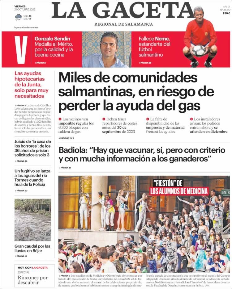 Portada de La Gaceta de Salamanca (España)