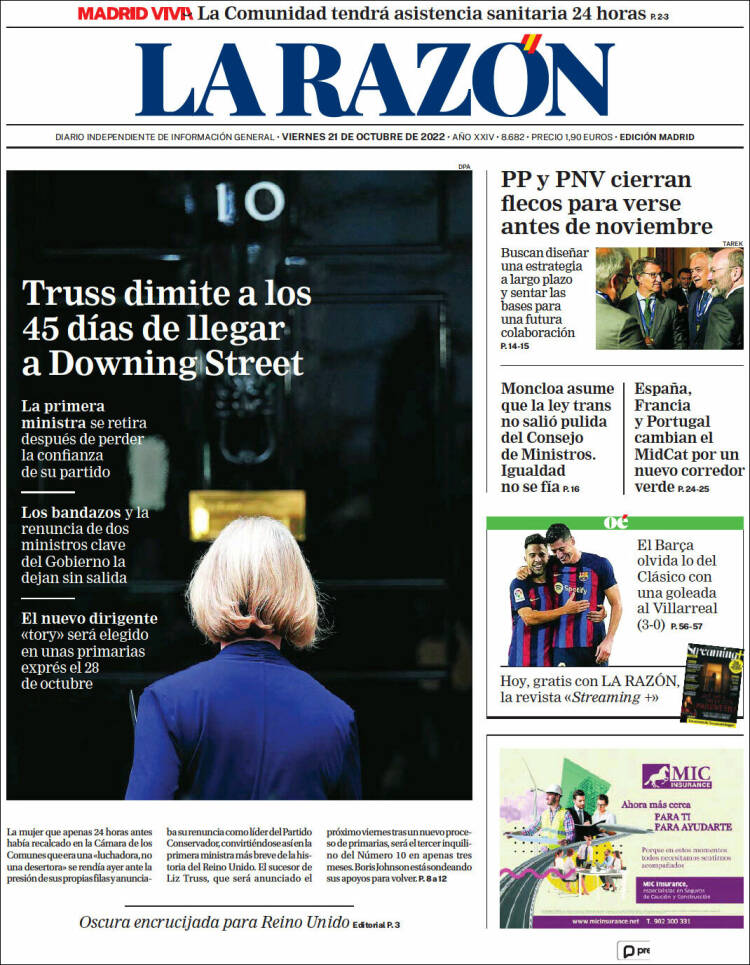 Portada de La Razón (España)