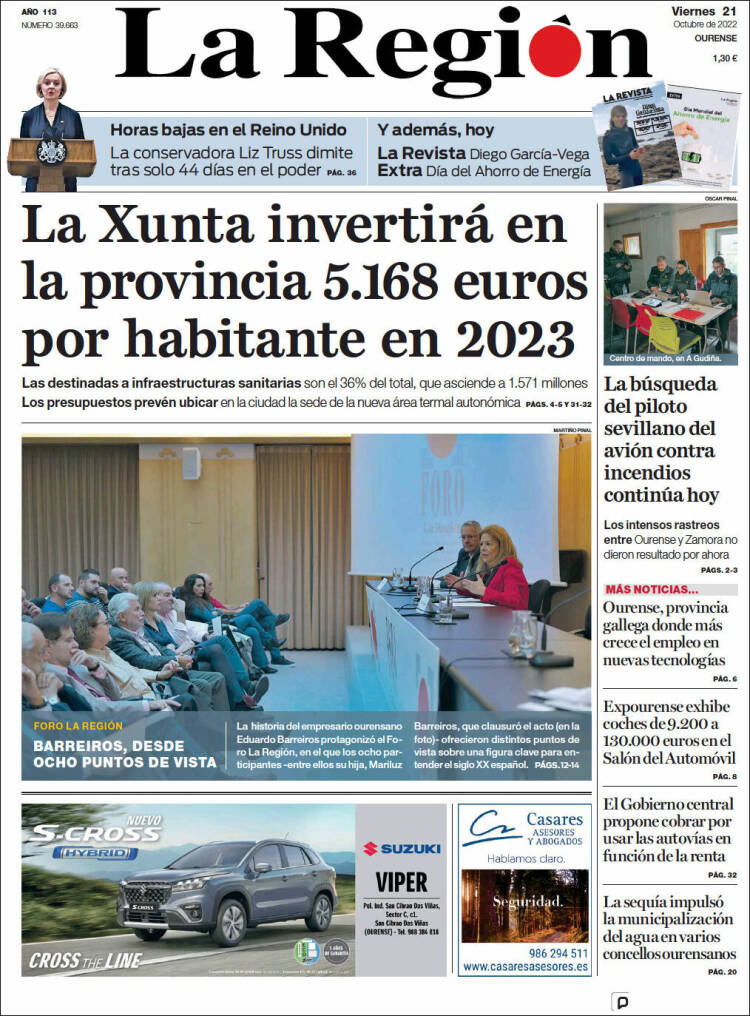 Portada de La Región de Ourense (España)