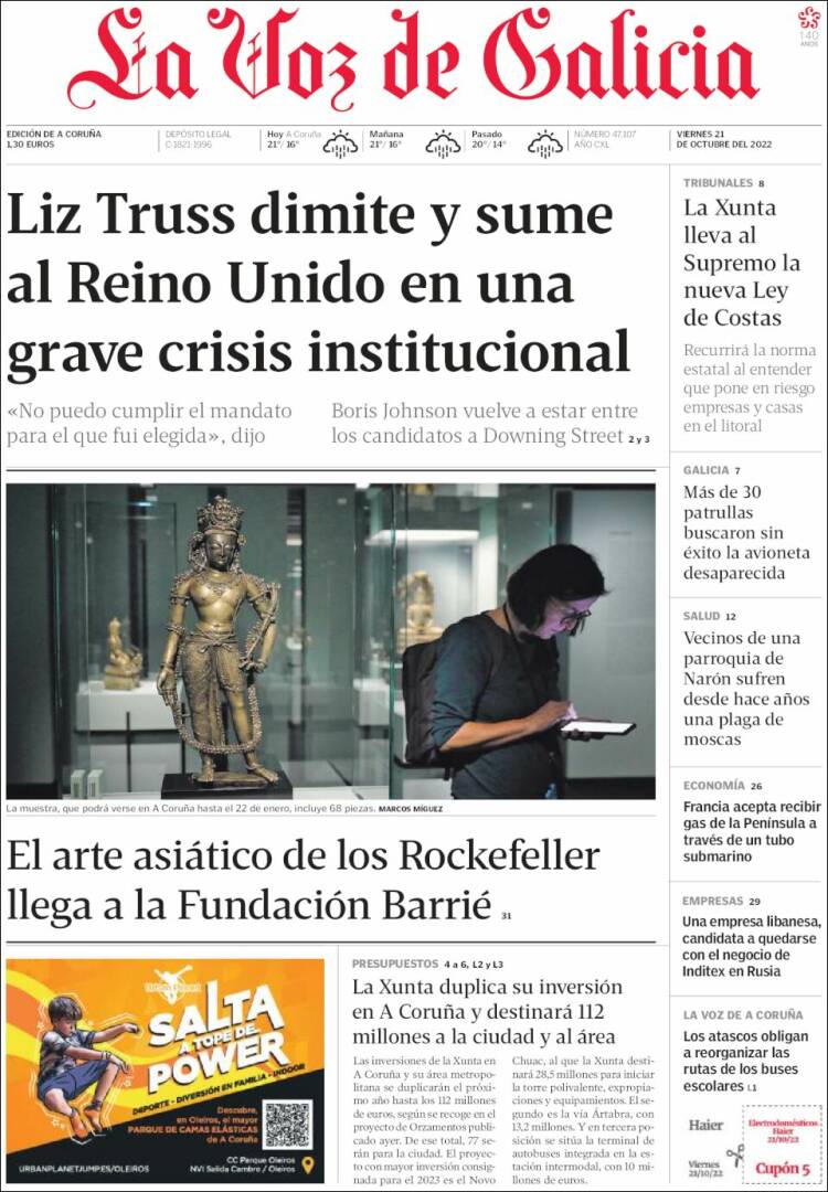 Portada de La Voz de Galicia (España)