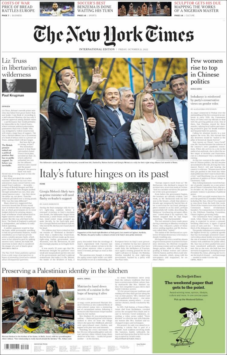 Portada de International New York Times (Europa)