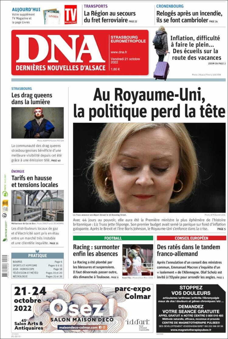 Portada de Les Dernières Nouvelles d'Alsace (France)