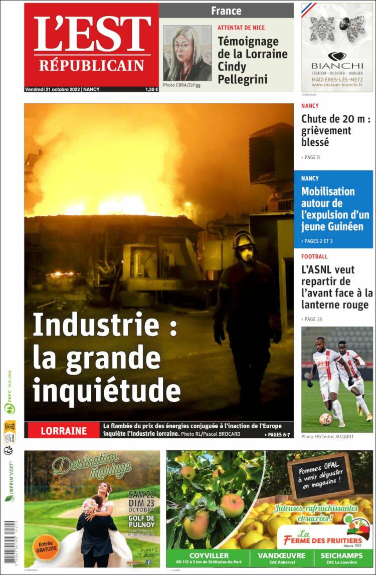 Portada de L'Est Republicain (France)