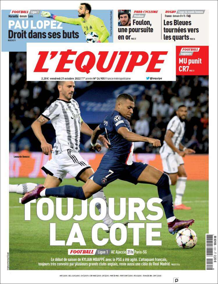 Periódico Lequipe Francia Periódicos De Francia Edición De Viernes