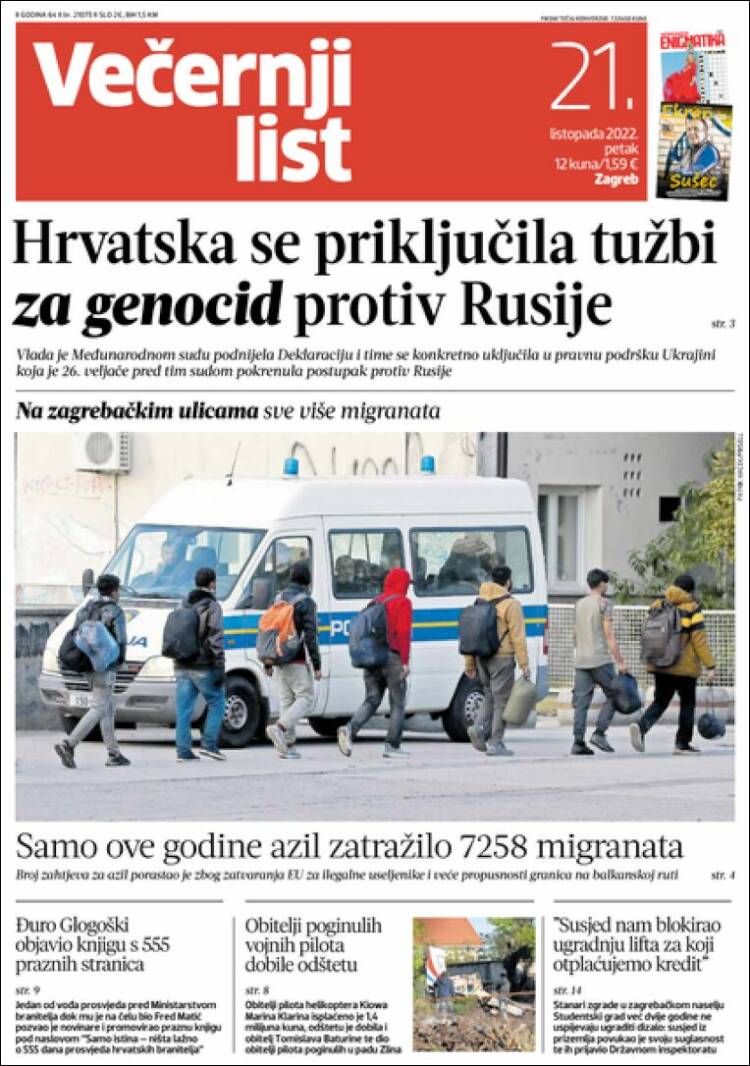 Portada de Večernji (Croacia)
