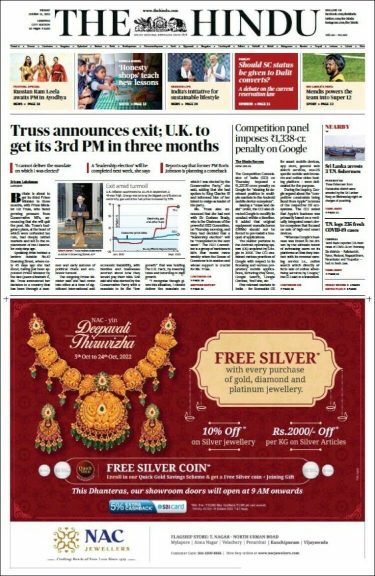 Portada de The Hindu (India)