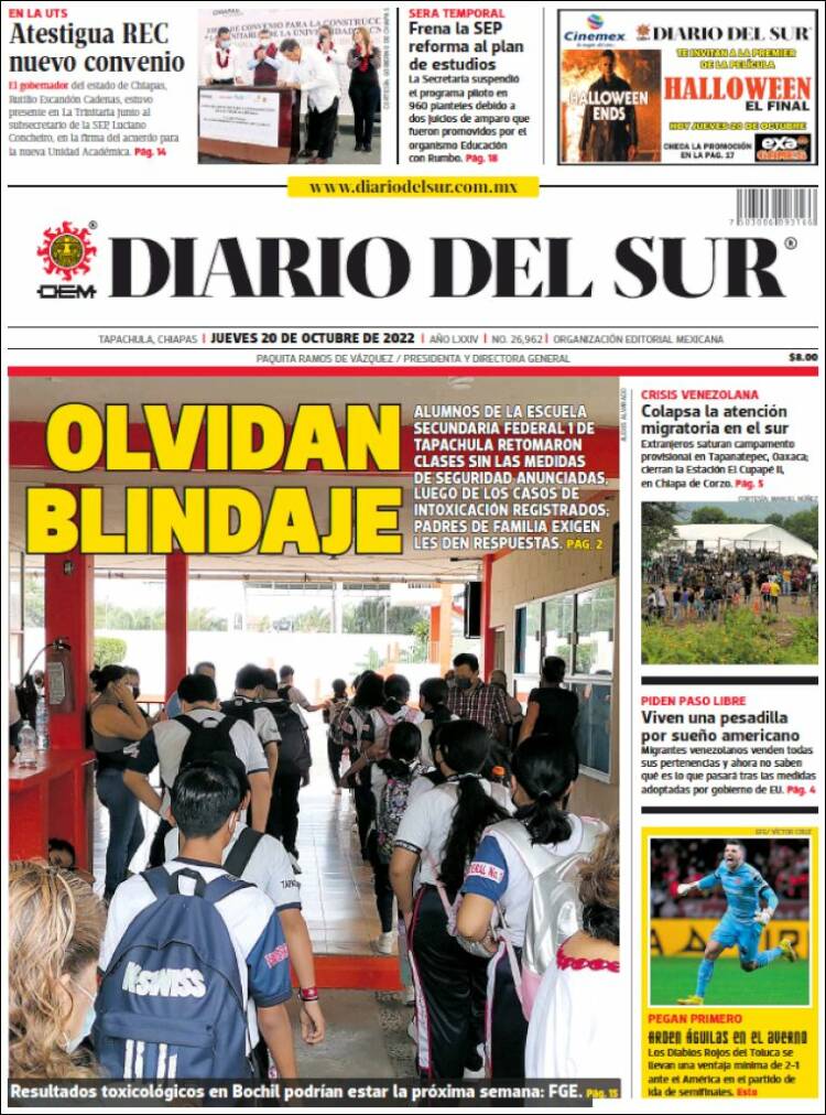 Portada de El Diario del Sur (México)