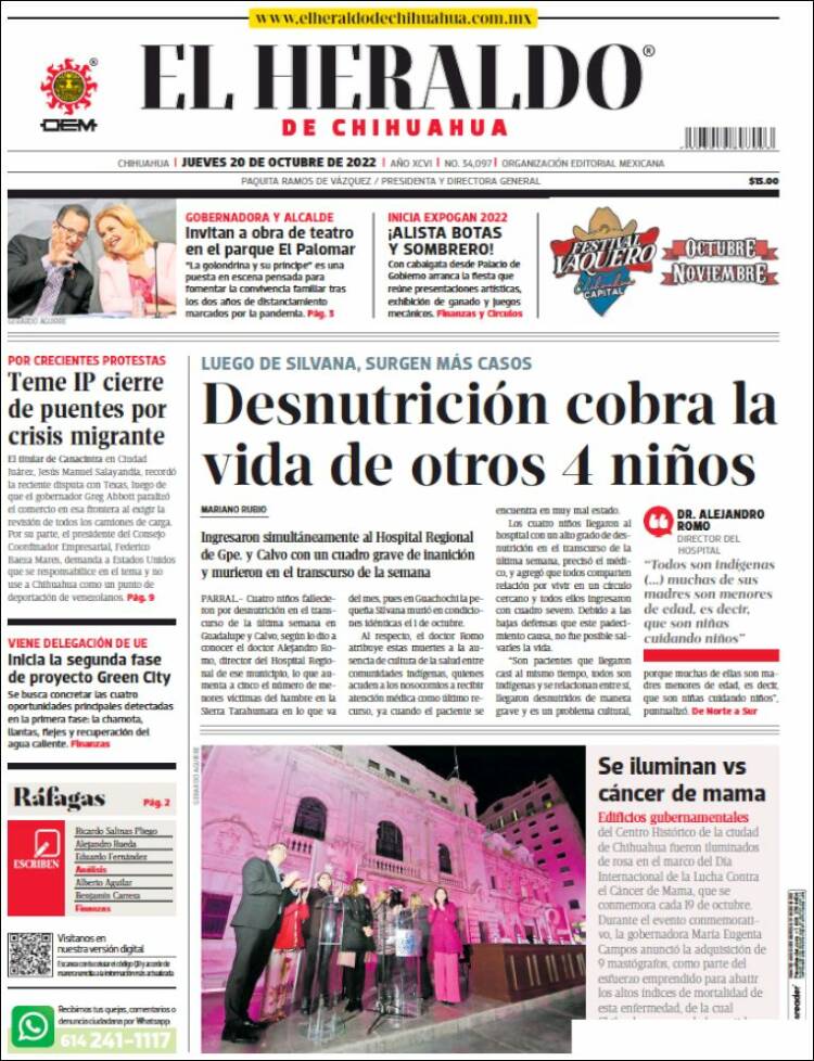 Portada de El Heraldo de Chihuahua (México)