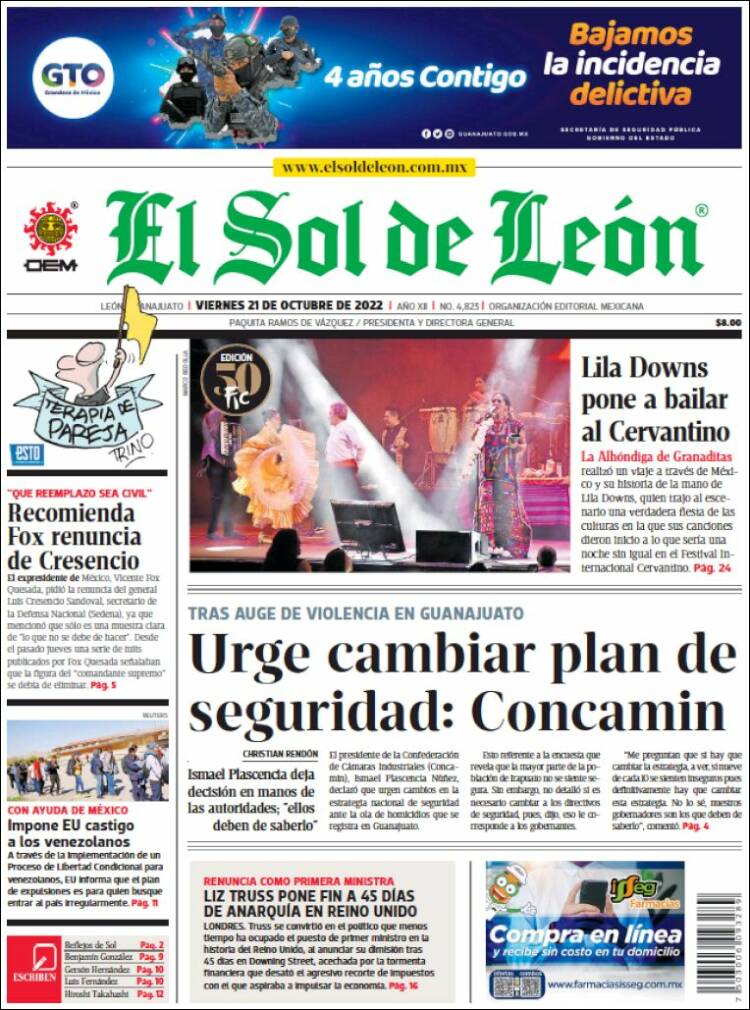 Portada de El Sol de León (México)