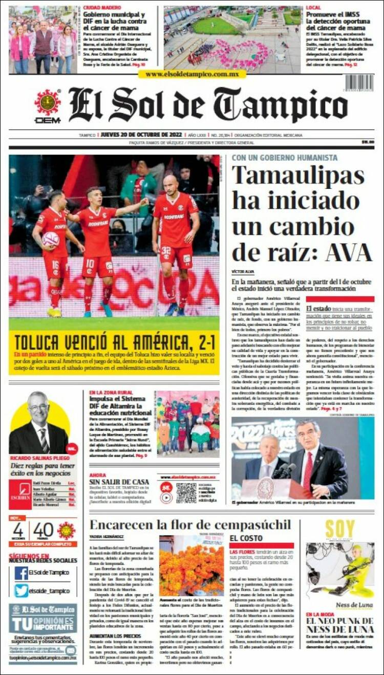 Portada de El Sol de Tampico (México)