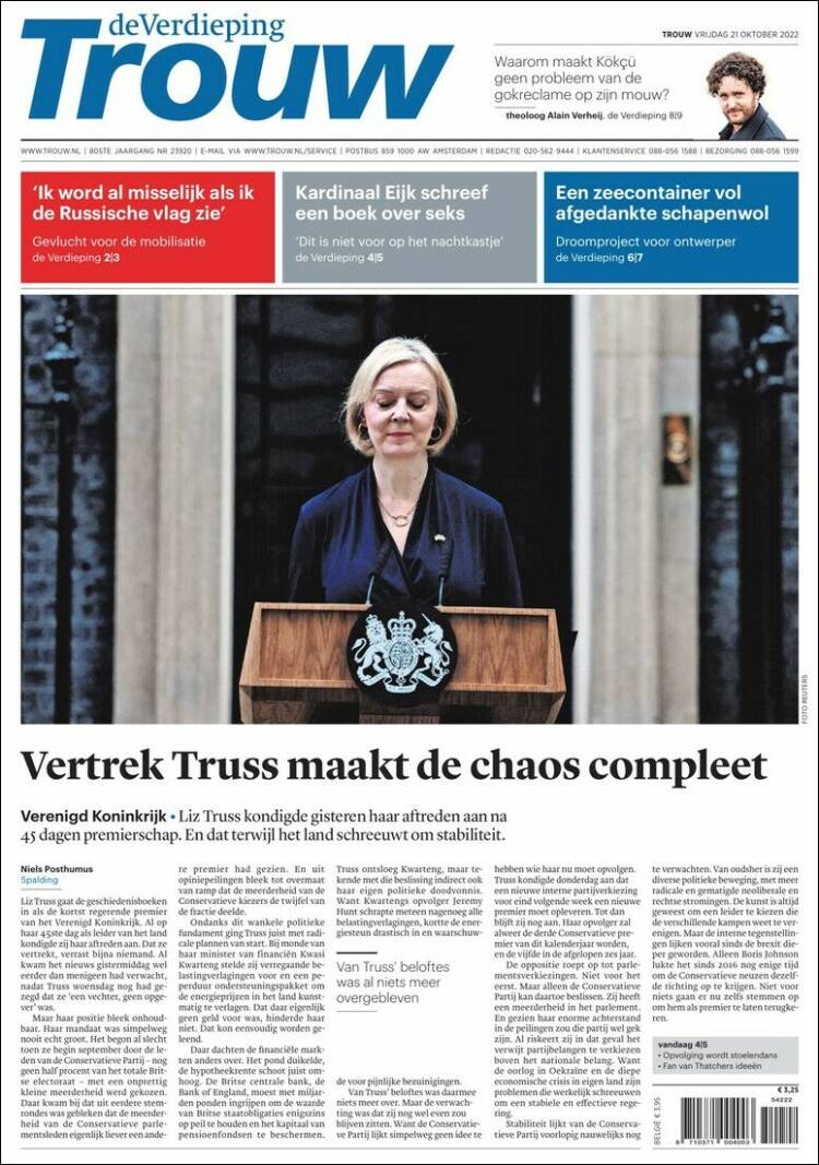 Portada de Trouw (Pa&iacute;ses Bajos)