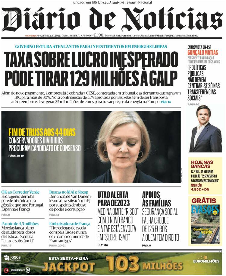 Portada de Diário de Noticias (Portugal)