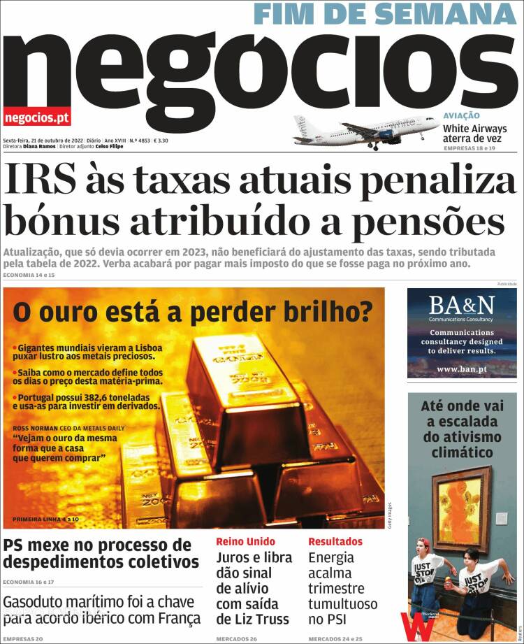Portada de Jornal de Negócios (Portugal)