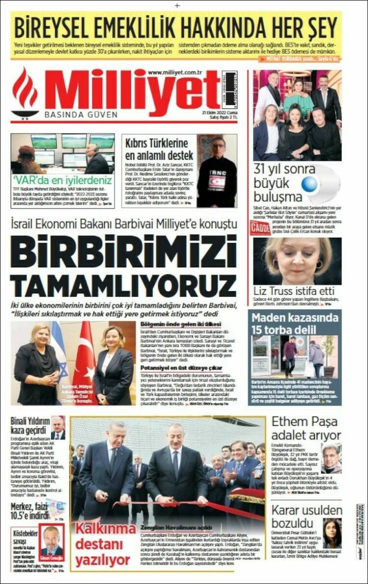 Portada de Milliyet (Turqu&iacute;a)
