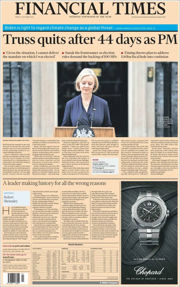 Portada de Financial Times (Reino Unido)