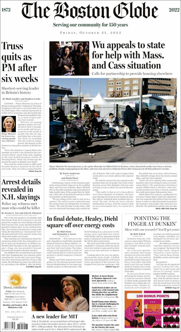 Portada de Boston Globe (USA)