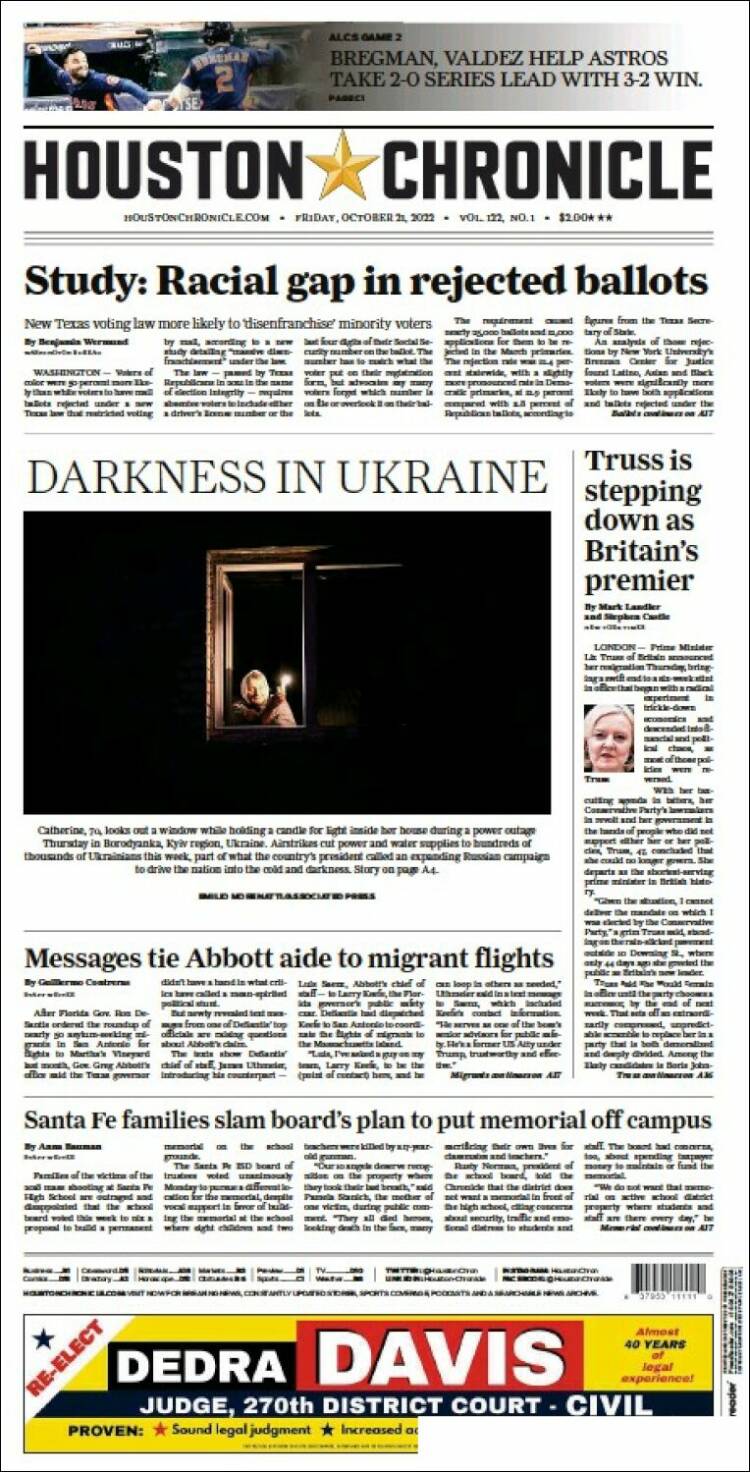 Portada de Houston Chronicle (USA)