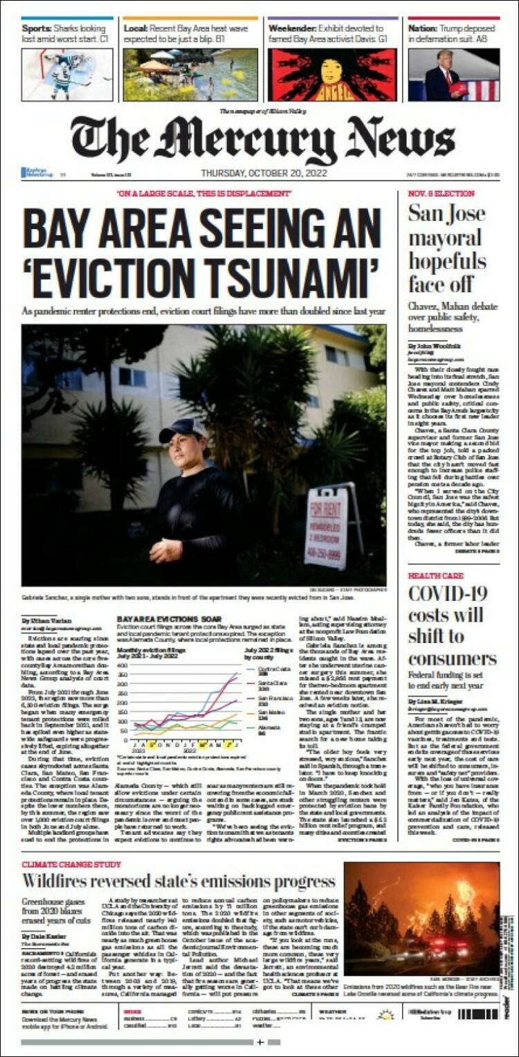 Portada de San Jose Mercury News (USA)