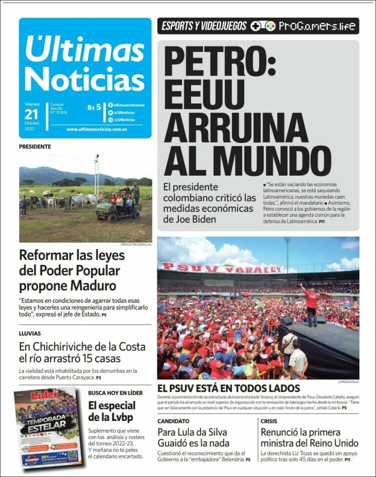 Portada de Últimas Noticias (Venezuela)