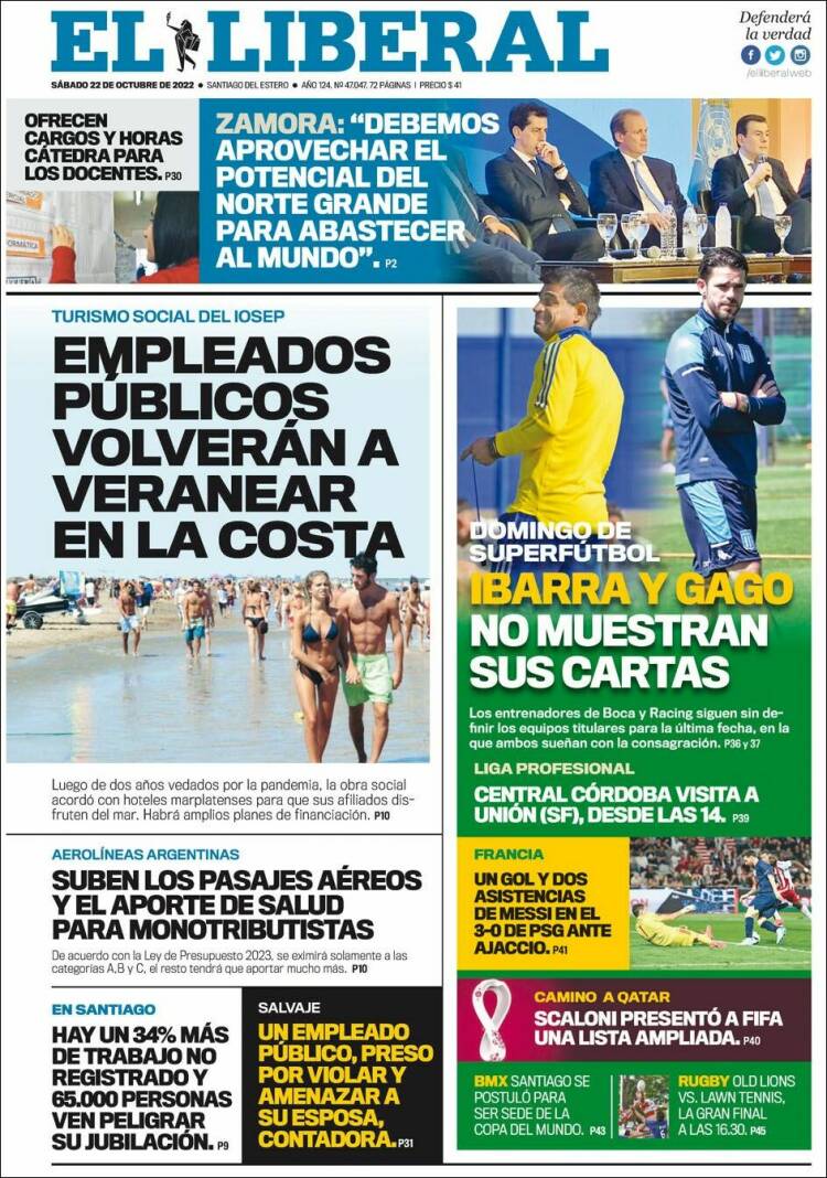 Portada de Diario El Liberal (Argentina)
