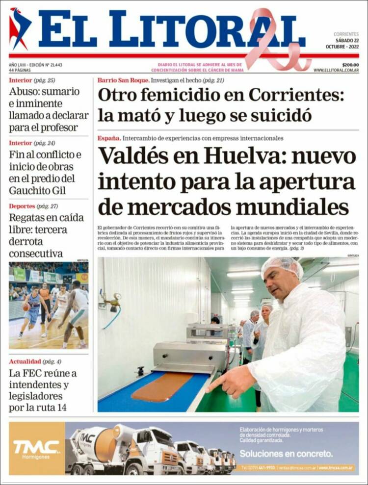 Portada de El Litoral Corrientes (Argentina)