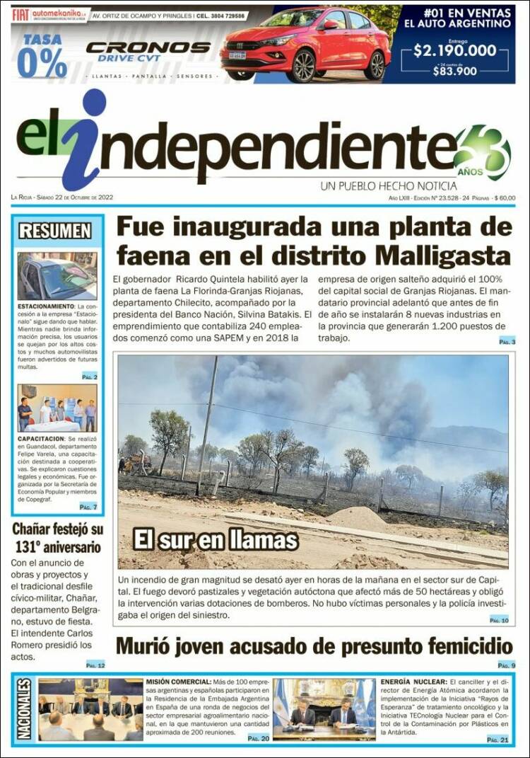 Portada de El Independiente (Argentina)
