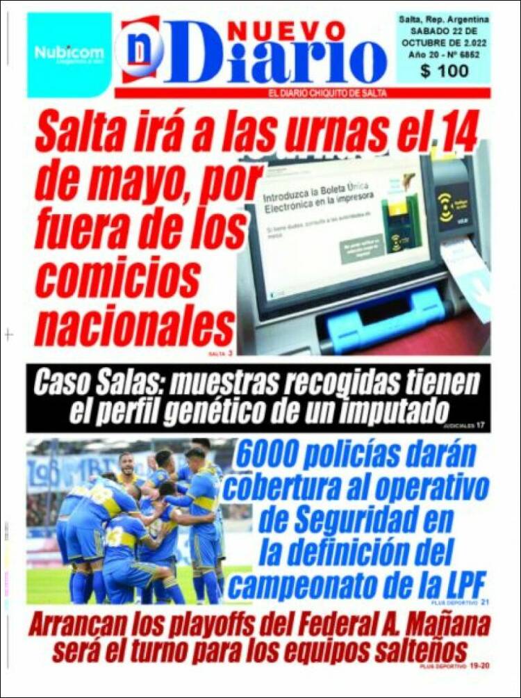 Portada de Nuevo Diario de Salta (Argentina)