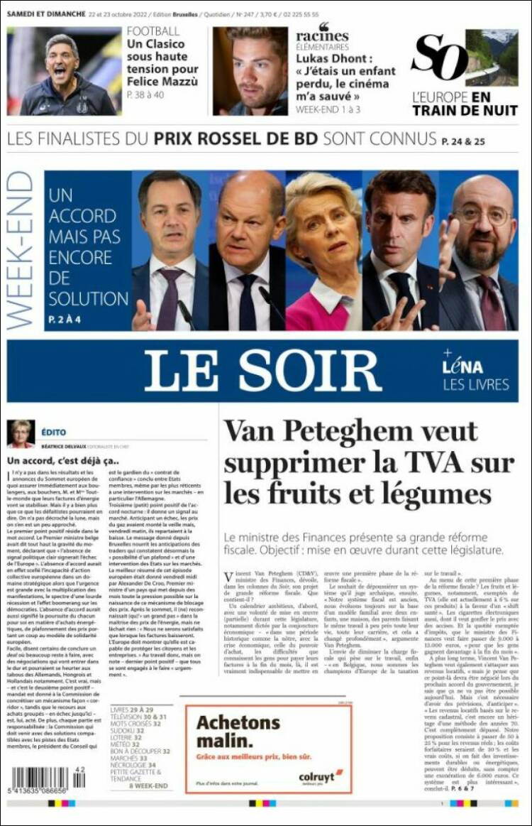 Portada de Le Soir (B&eacute;lgica)