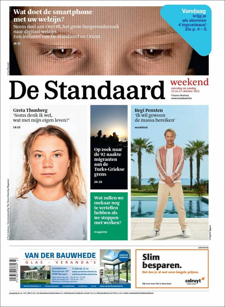 Portada de De Standaard (B&eacute;lgica)