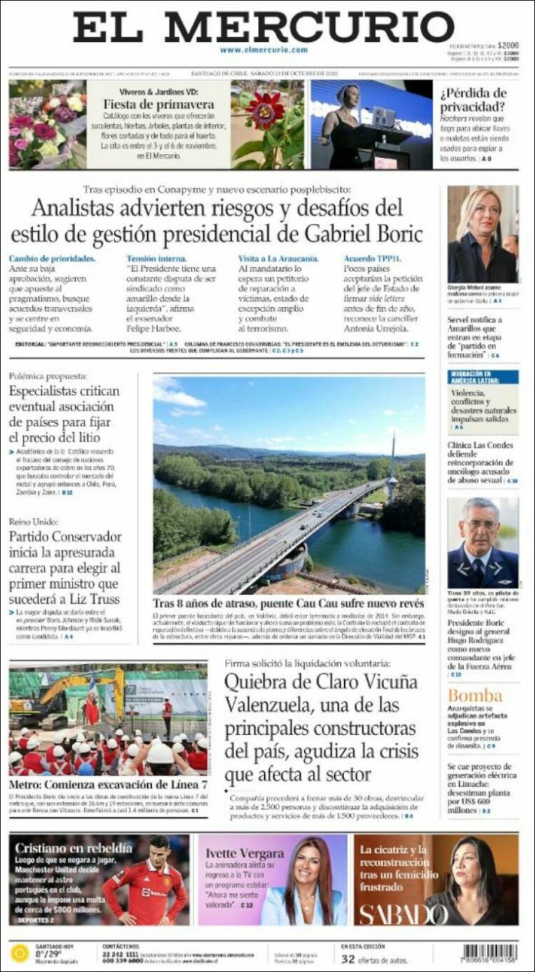 Portada de El Mercurio (Chili)