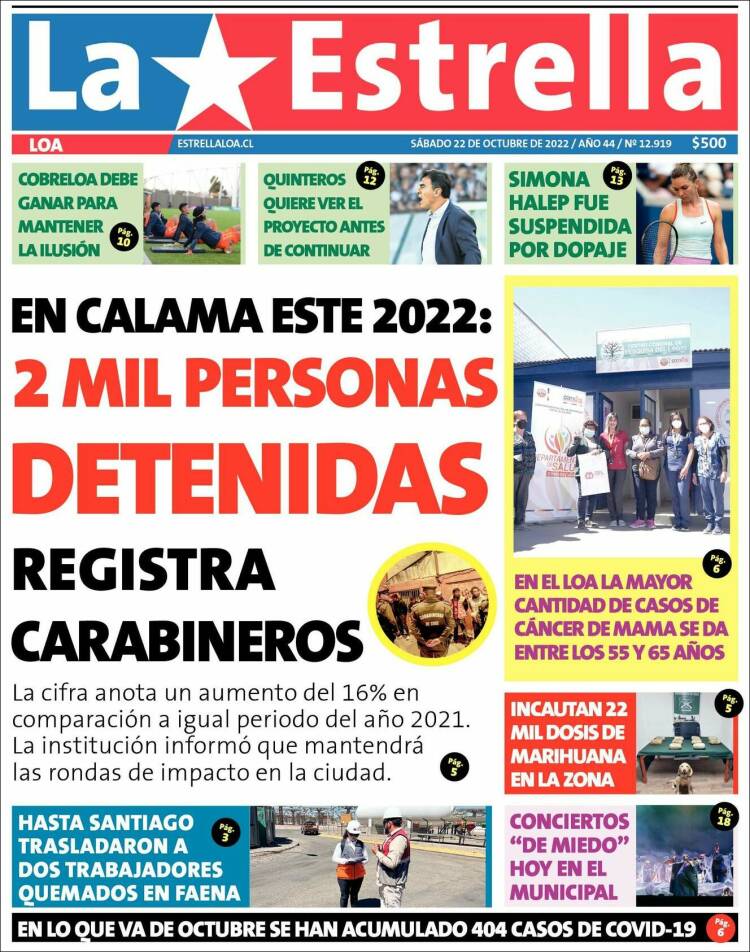 Portada de La Estrella de Loa (Chile)