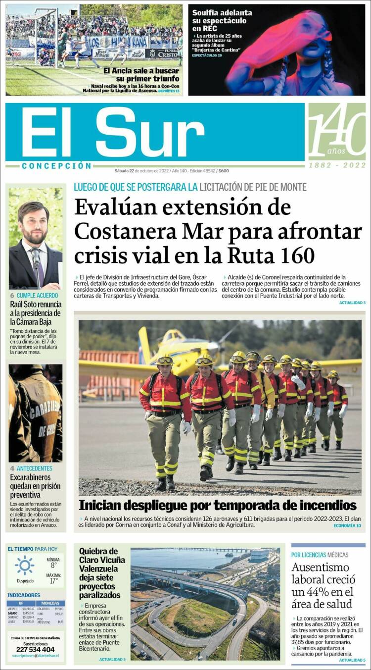 Portada de El Sur (Chile)