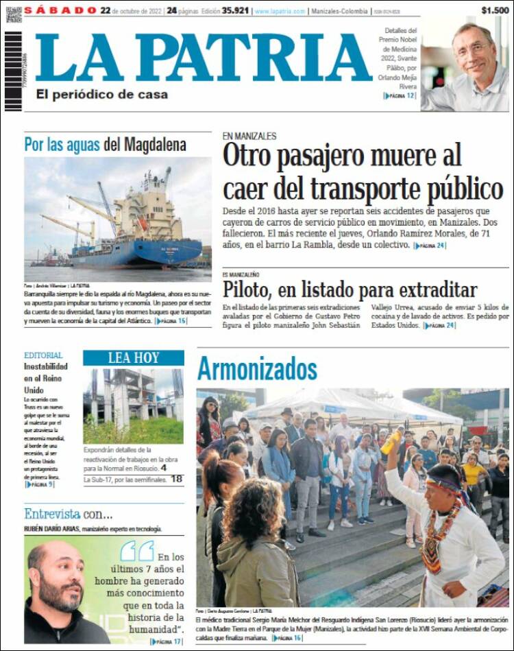 Portada de La Patria (Colombia)