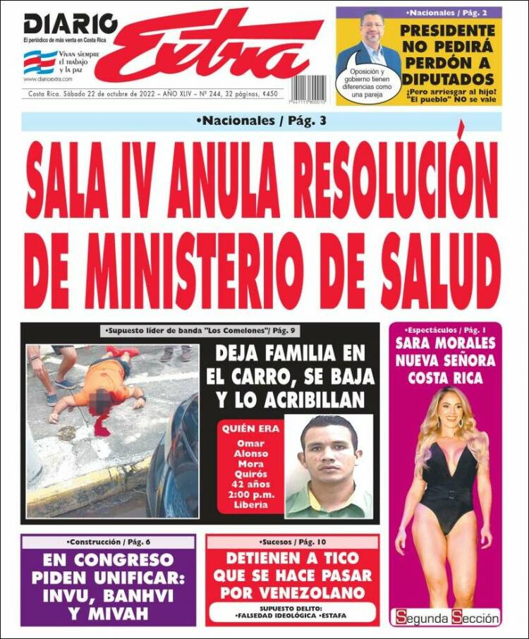 Portada de Diario Extra (Costa Rica)