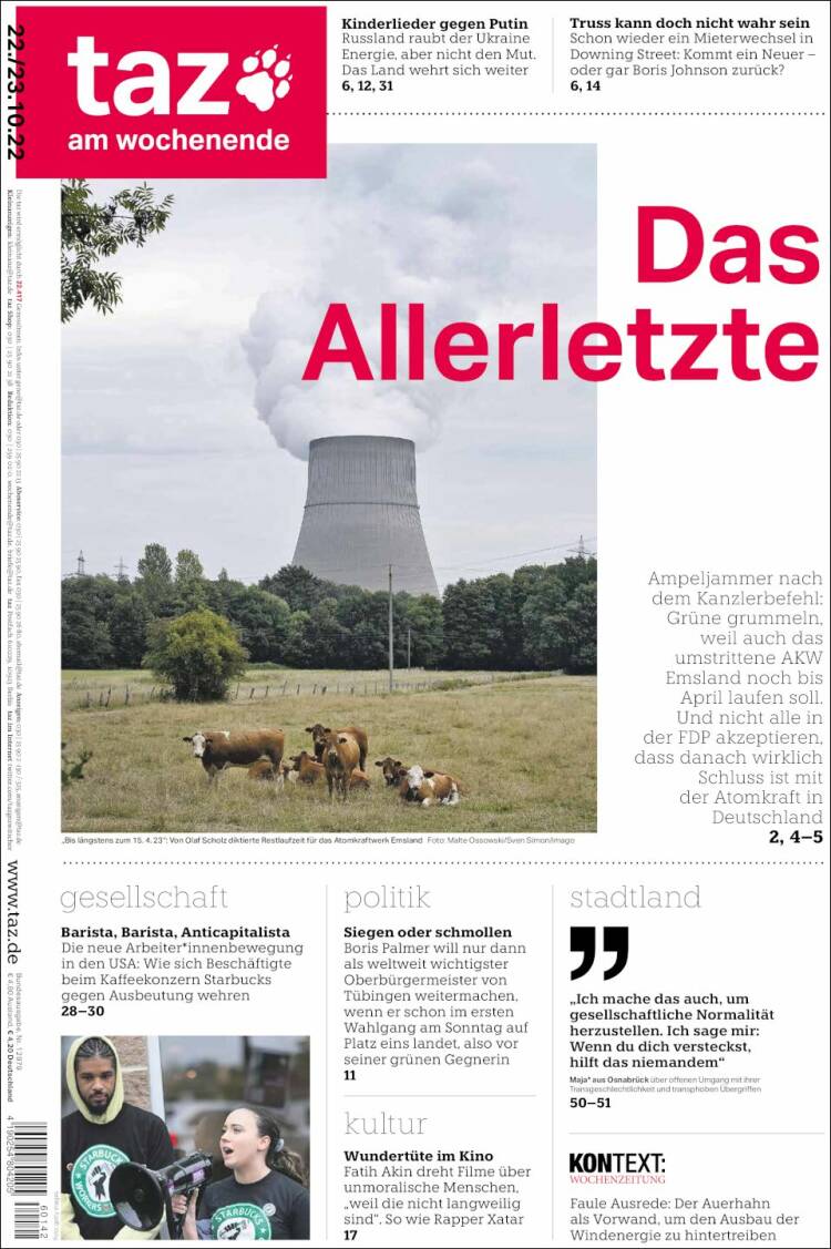 Portada de Die Tageszeitung (Alemania)