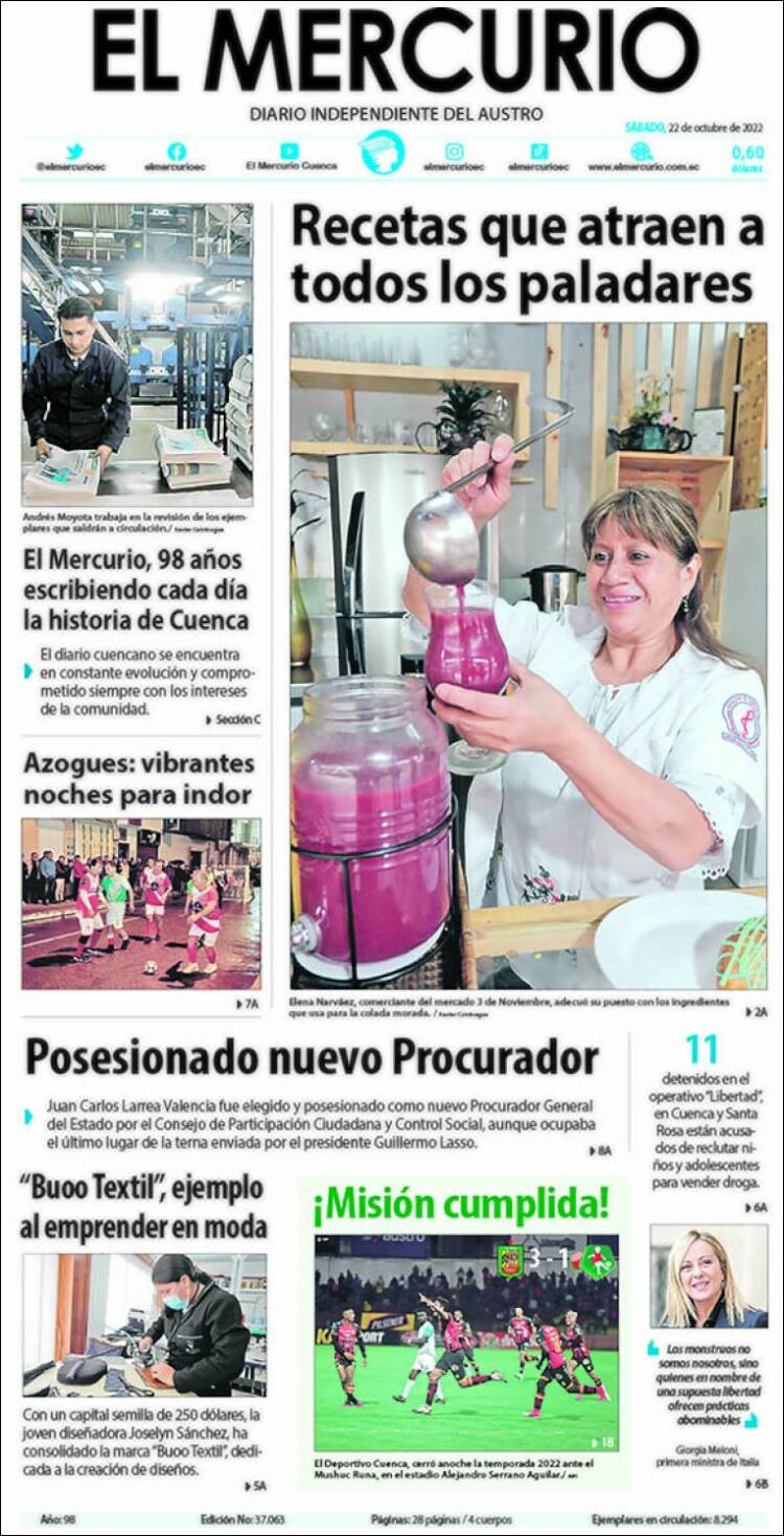 Portada de Diario El Mercurio (Ecuador)