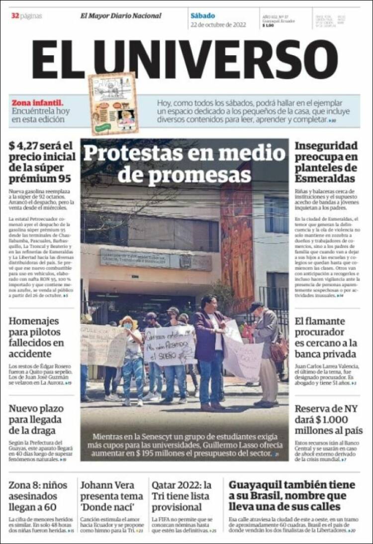 Portada de El Universo - Ecuador (Ecuador)