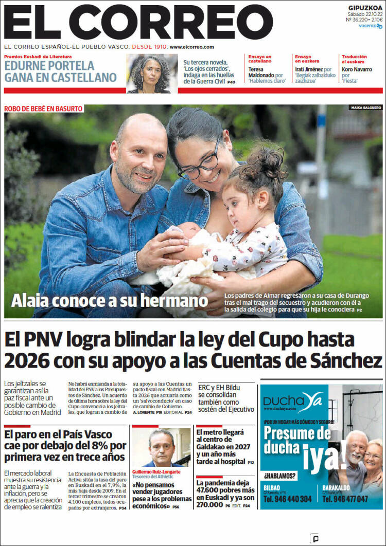 Portada de El Correo - Guipuzcoa (España)
