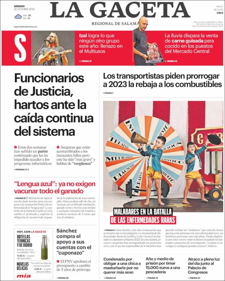 Portada de La Gaceta de Salamanca (España)