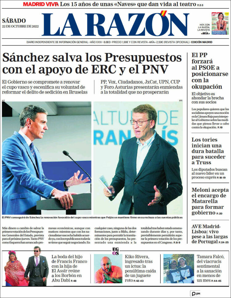 Portada de La Razón (España)