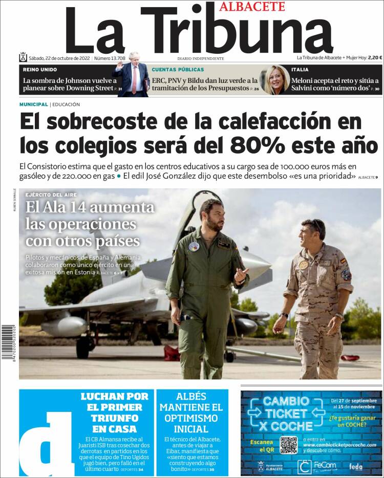 Portada de La Tribuna de Albacete (España)