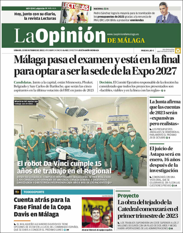 Portada de La Opinión de Málaga (España)