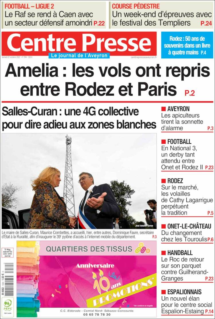 Portada de Centre Presse (Francia)