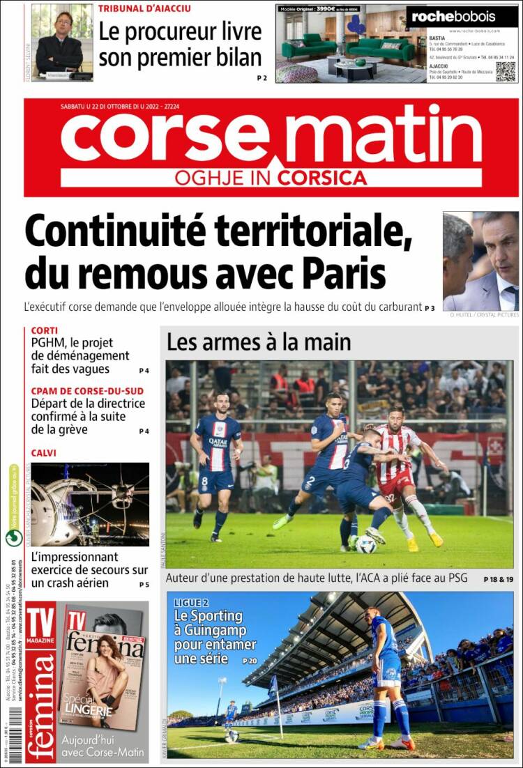 Portada de Corse-Matin (Francia)